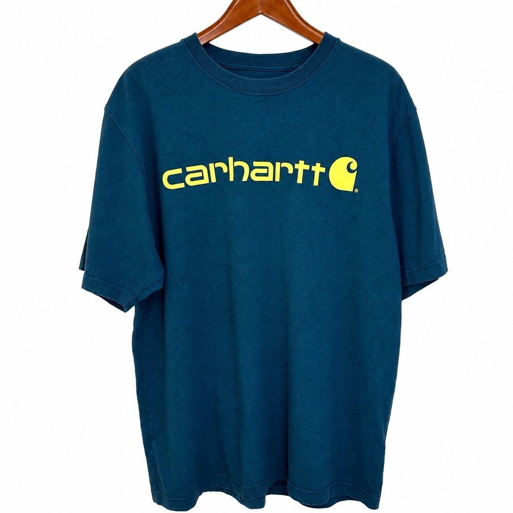 Carhartt Mens Loose Fit Graphic T-Shirt Teal Yellow Logo TK0195-M Large